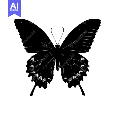 Aset premium populer: Black and White Silhouette of a Butterfly with Detailed Wings
