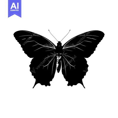 Premium design asset: Black and White Silhouette of a Butterfly with Spread Wings