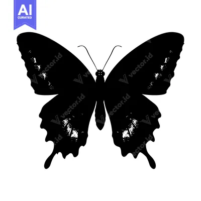 Popular premium asset: Black and White Silhouette of a Butterfly with Detailed Wings