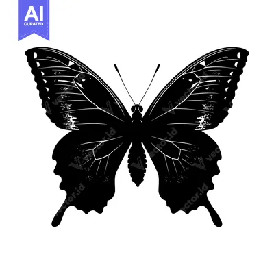 Aset desain premium: Black and White Silhouette of a Butterfly
