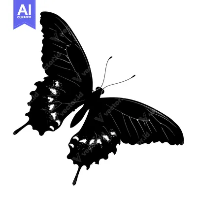 Aset desain premium: Black and White Silhouette of a Butterfly with Open Wings