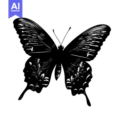 Aset desain premium: Black and White Illustration of a Butterfly