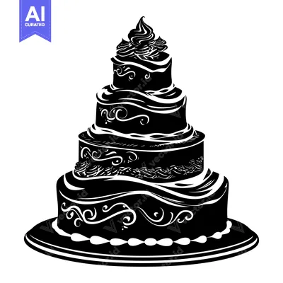 Aset premium populer: Black and White Silhouette of a Multi-Layered Ornate Wedding Cake
