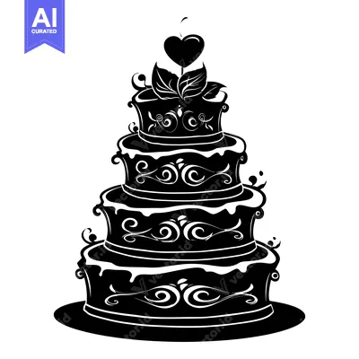 Aset premium populer: Black and White Silhouette of a Decorated Wedding Cake