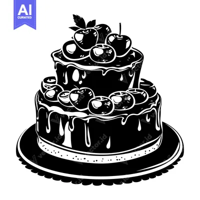 Popular premium asset: Black and White Silhouette of a Two-Tiered Cake Topped with Cherries