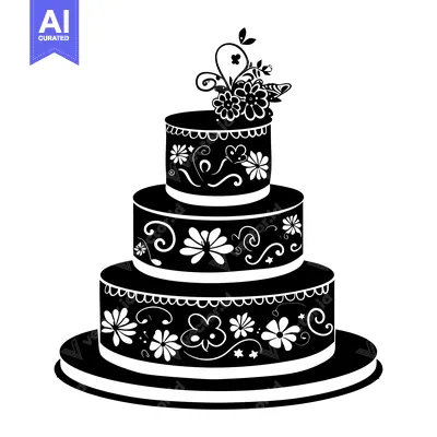 Popular premium asset: Black and White Three-Tiered Wedding Cake with Floral Design