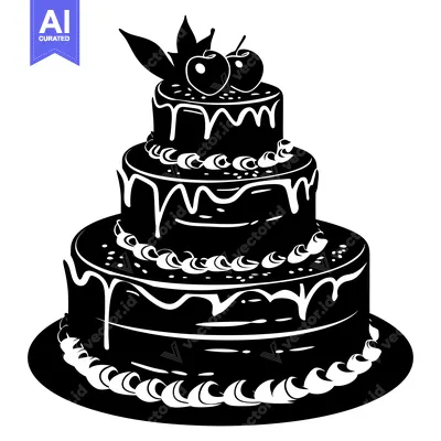 Aset premium populer: Three-Tiered Cake with Cherries and Leaves Silhouette