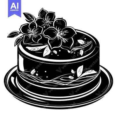 Aset premium populer: Black and White Illustration of a Cake with Flowers on Top