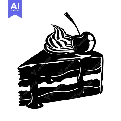 Premium design asset: Black and White Silhouette of a Slice of Cake with a Cherry on Top