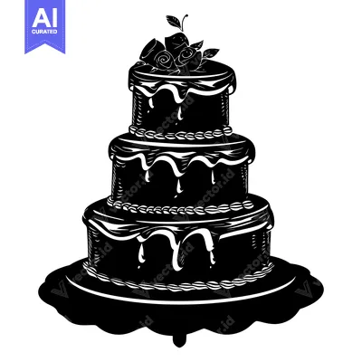 Aset desain premium: A Three-Tiered Wedding Cake Decorated with Roses