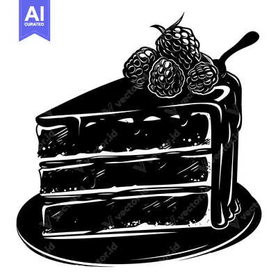 Premium design asset: A Silhouette of a Chocolate Cake Slice with Raspberries