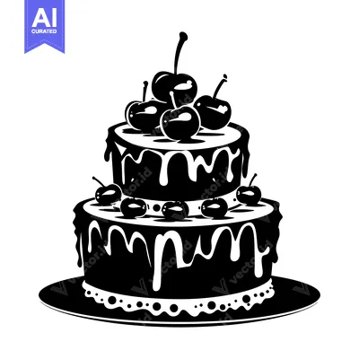 Premium design asset: Two-Tiered Cherry-Topped Cake with Drizzled Icing