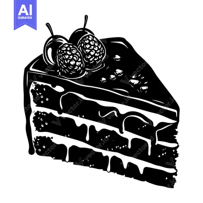 Popular premium asset: A Black and White Illustration of a Slice of Cake with Berries