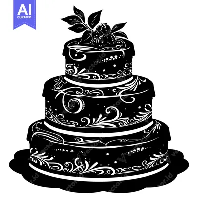 Popular premium asset: Black and White Silhouette of a Three-Tiered Wedding Cake with Berries