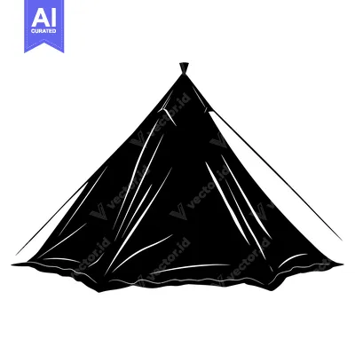 Popular premium asset: A Black and White Silhouette of a Tent with a Pointed Top