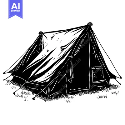 Popular premium asset: A Black and White Illustration of a Tent in Grass
