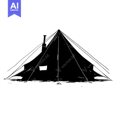 Black and White Sketch of a Tent with a Chimney