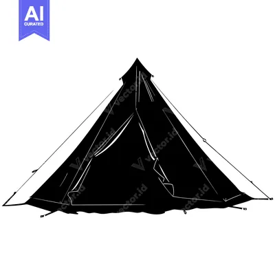 Aset desain premium: Black and white silhouette of a tent