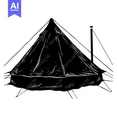 Black and White Sketch of a Tent with a Chimney