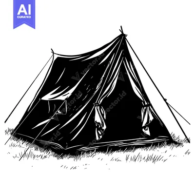 Popular premium asset: Black and White Line Drawing of a Tent in Grass