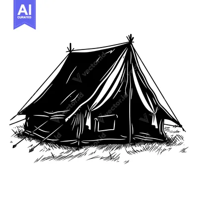 Aset premium populer: Black and White Line Drawing of a Camping Tent