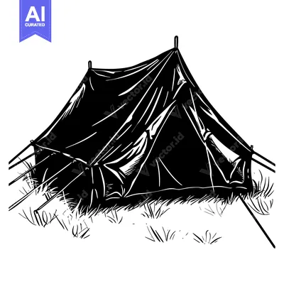 Aset premium populer: Black and White Illustration of a Tent in Grass