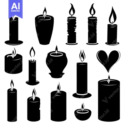 Popular premium asset: A Collection of Black Silhouettes of Candles with Flames