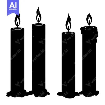 Aset desain premium: Four Black Silhouettes of Candles with Flames