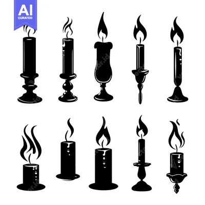 Aset premium populer: Set of Ten Black Silhouettes of Candles in Various Styles