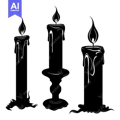 Aset desain premium: Three Black Silhouette Candles with Flames and Wax Drips