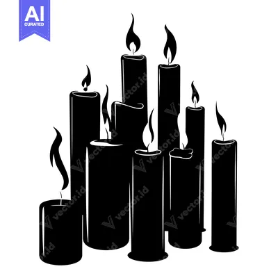 Popular premium asset: A Group of Nine Black Silhouettes of Candles with Flames