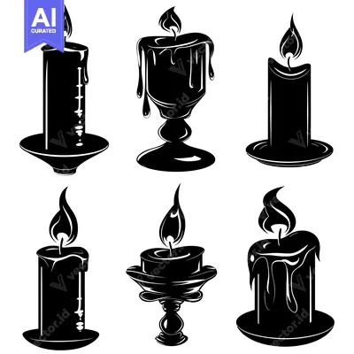 Premium design asset: Six Black Silhouette Candles with Flames and Wicks