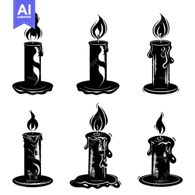 Premium design asset: Six Black and White Candles with Flames