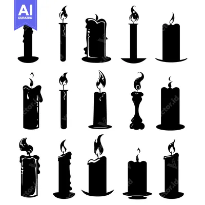 Aset premium populer: Collection of Black and White Candle Silhouettes