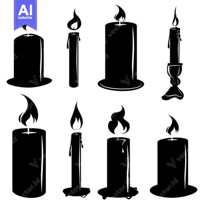 Aset premium populer: A Collection of Eight Black Silhouette Candle Designs