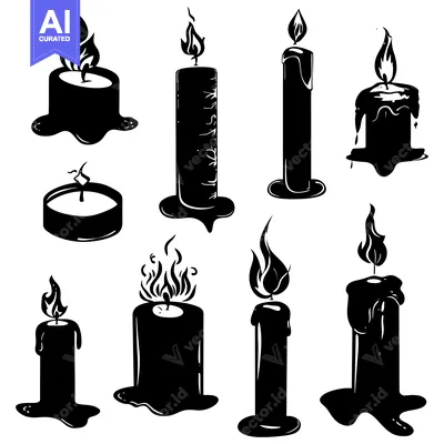Popular premium asset: Collection of Silhouettes of Burning Candles with Dripping Wax