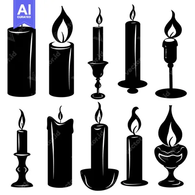 A Collection of Ten Candle Silhouettes with Flames