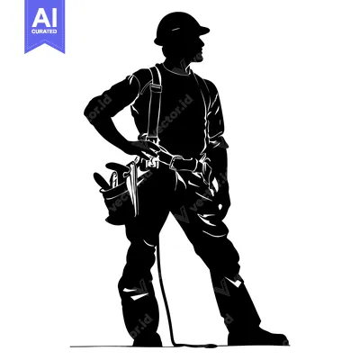 Aset desain premium: Silhouette of a construction worker with tool belt