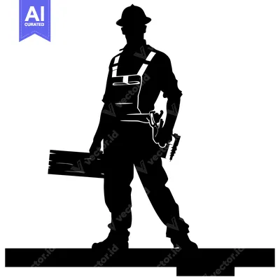 Aset premium populer: Silhouette of a Construction Worker Holding Wood and Tools