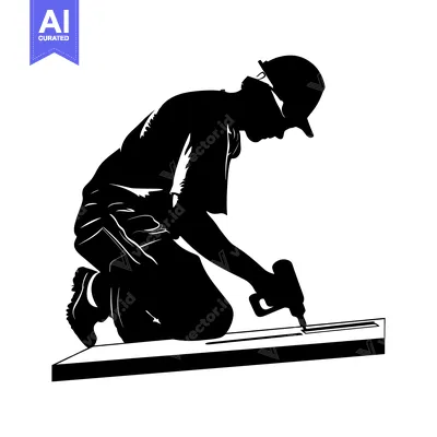 Popular premium asset: Silhouette of a Construction Worker Using a Drill
