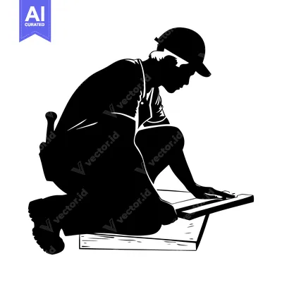 Aset desain premium: Silhouette of a Carpenter Working on Wood
