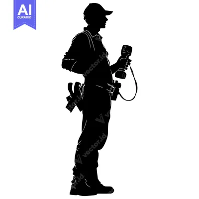 Aset desain premium: Silhouette of a Construction Worker Holding a Tool