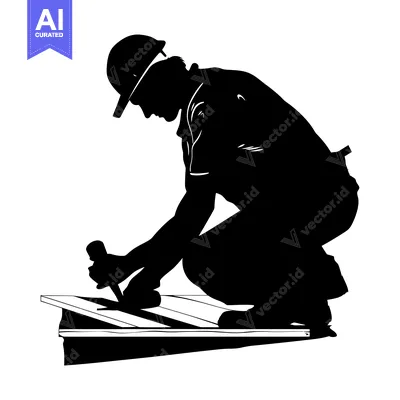Premium design asset: Silhouette of a Construction Worker Installing Roofing