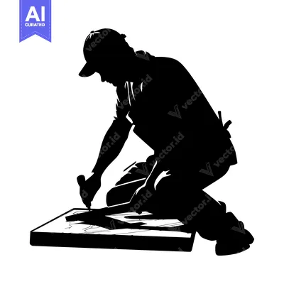 Popular premium asset: Silhouette of a Carpenter Working on Wood