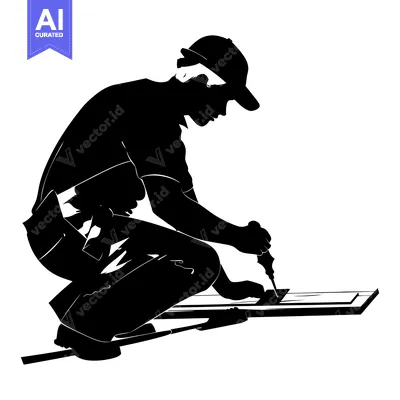 Popular premium asset: Silhouette of a construction worker using a power drill