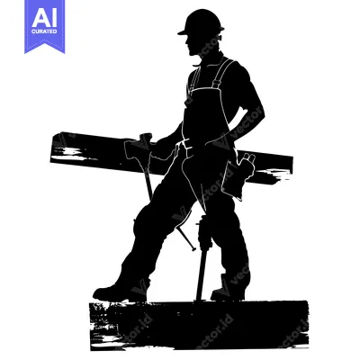 Aset premium populer: Silhouette of a Construction Worker Holding a Plank of Wood