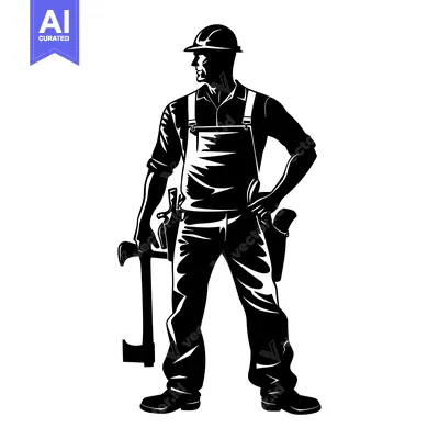 Aset desain premium: Silhouette of a Construction Worker Holding an Axe