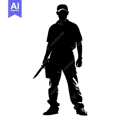 Aset desain premium: Silhouette of a Man Holding a Knife