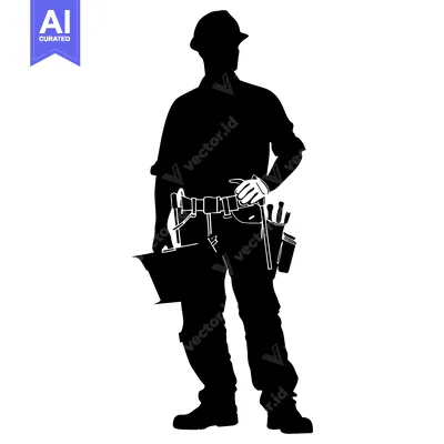 Aset desain premium: Silhouette of a construction worker holding a tool bucket