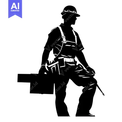 Silhouette of a Construction Worker Holding a Tool Box